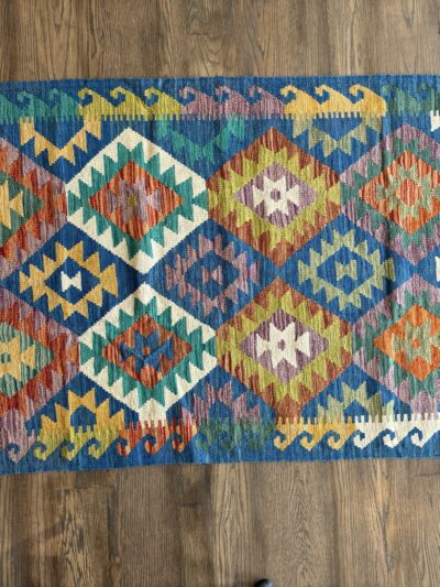 Deep Blue Afghan Flatweaved Kilim Rug