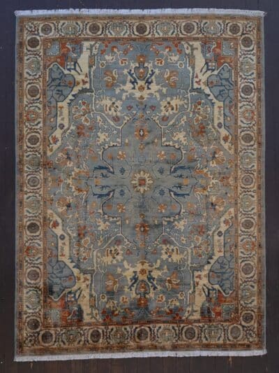 Handwoven Blue Rug Tabriz Style